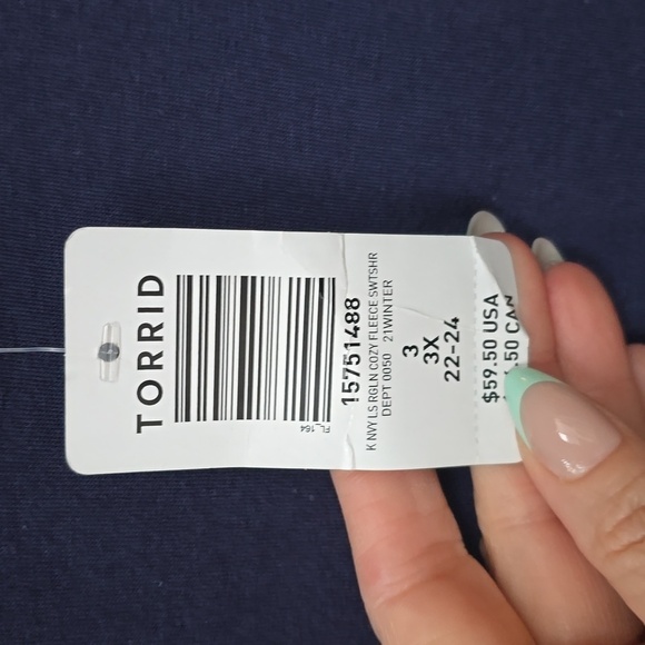 Torrid Classic Fit Ultra Soft Fleece Crew Neck Raglan Sweatshirt NWT Navy blue 3 - Picture 8 of 10